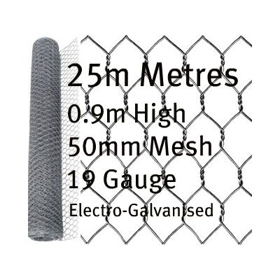 25m Galvanised Chicken Fence 0.9m High 50mm Mesh EG