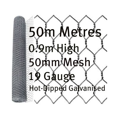 50m Galvanised Chicken Fence 0.9m High 50mm Mesh Hot Dipped