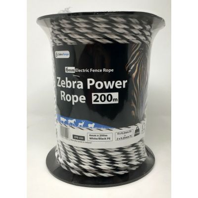 ZEBRA BLACK POWER 6MM ELECTRIC FENCE ROPE 200M