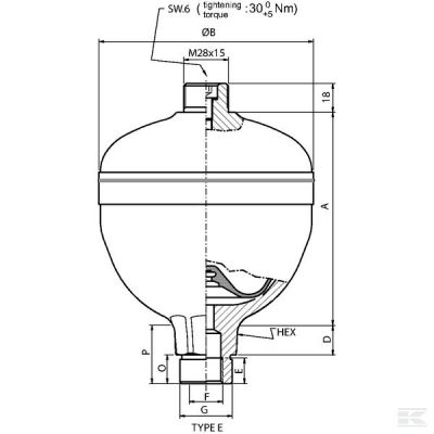 Accumulator 0.75 L p0=30 Bar