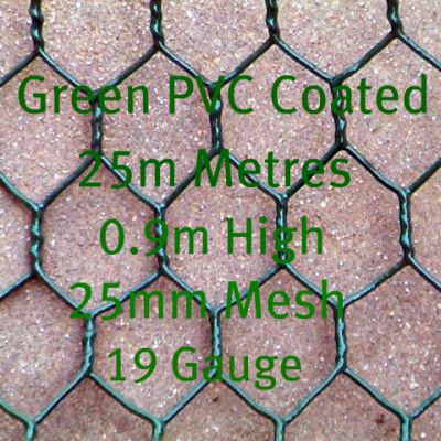 25m Green PVC Coated Fence 0.9m High 25mm Mesh