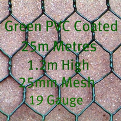 25m Green PVC Coated Fence 1.2m High 25mm Mesh