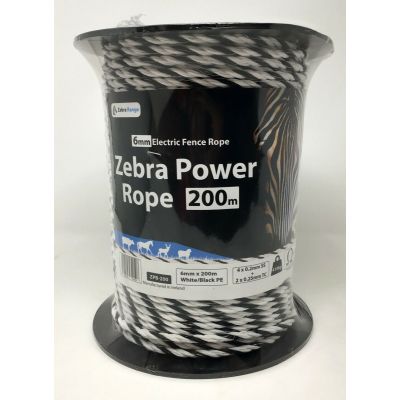 ZEBRA BLACK POWER 6MM ELECTRIC FENCE ROPE 200M