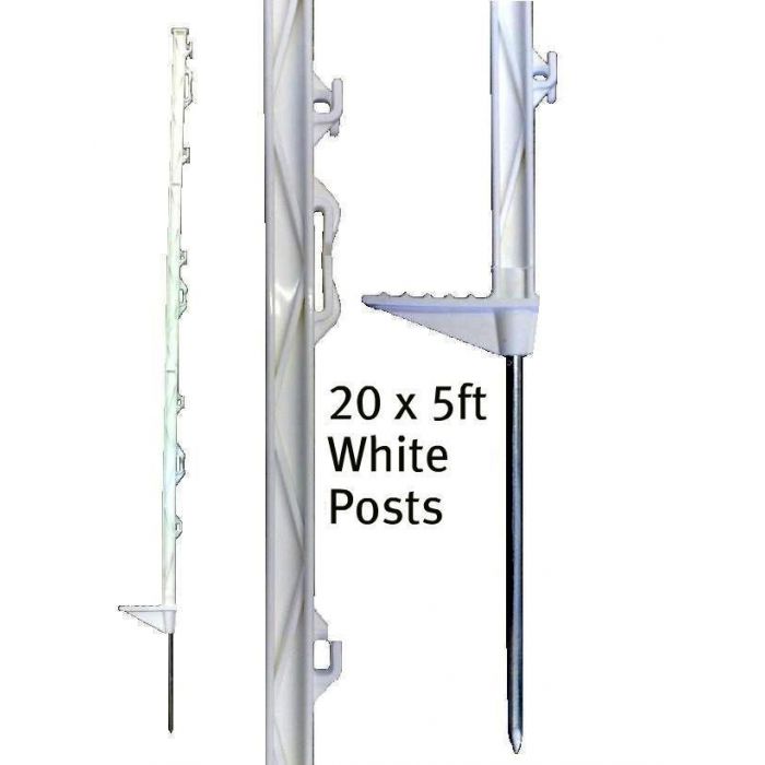 Electric Fencing Electric Fence Posts 20 x 5ft White or Green